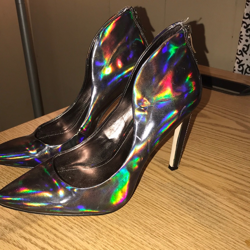 BCBG Generation sliver/holographic heels
